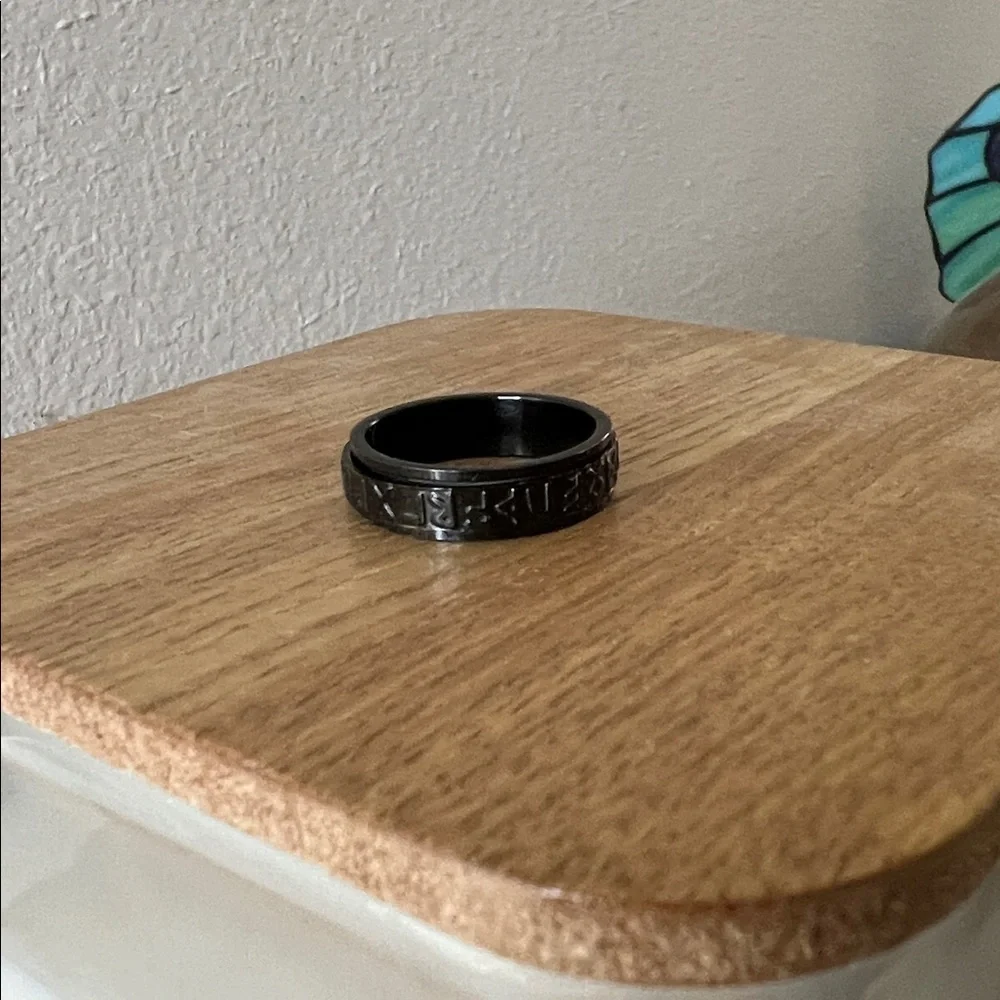Fidget Ring Spin Black Viking Runes Unisex Gift